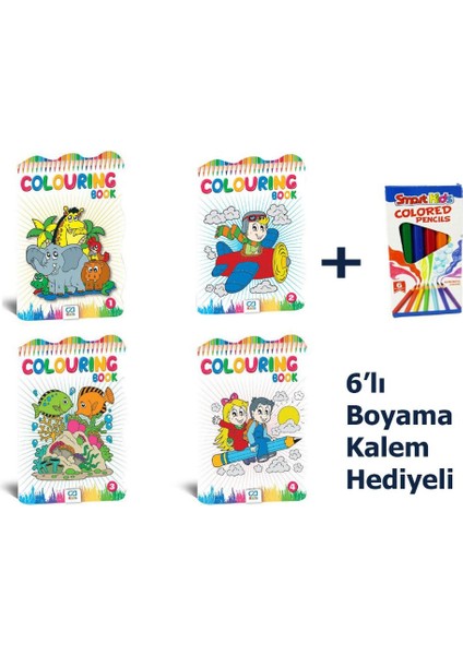 Colourıng Book Boyama Kitabı Seti + 6lı Boyama Kalemi Hediyeli