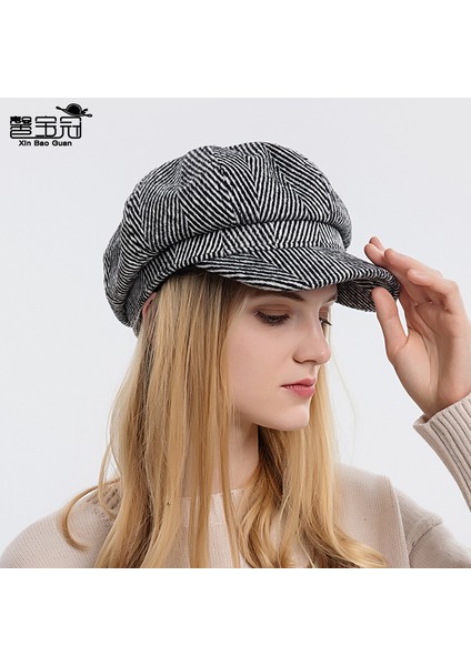 Avrupa ve Amerikan Sekizgen Şapka Kadın Sonbahar ve Kış Yeni Sivri Şapka Kore Ingiliz Tarzı Yeni Çizgili Gazete Çocuk Şapka (Yurt Dışından) fiyatları