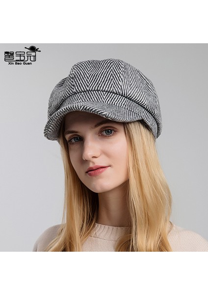 Avrupa ve Amerikan Sekizgen Şapka Kadın Sonbahar ve Kış Yeni Sivri Şapka Kore Ingiliz Tarzı Yeni Çizgili Gazete Çocuk Şapka (Yurt Dışından) modelleri