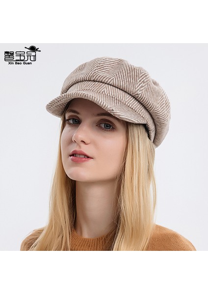 Avrupa ve Amerikan Sekizgen Şapka Kadın Sonbahar ve Kış Yeni Sivri Şapka Kore Ingiliz Tarzı Yeni Çizgili Gazete Çocuk Şapka (Yurt Dışından) fırsatları