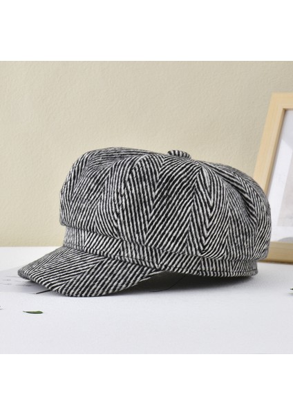 Avrupa ve Amerikan Sekizgen Şapka Kadın Sonbahar ve Kış Yeni Sivri Şapka Kore Ingiliz Tarzı Yeni Çizgili Gazete Çocuk Şapka (Yurt Dışından) indirimleri