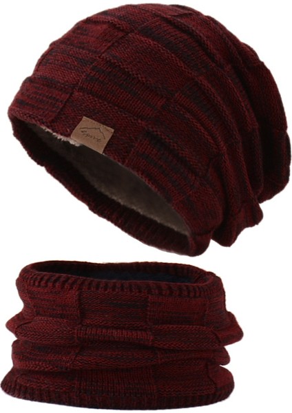 Çift Örme Yün Şapka Eşarp Iki Parçalı Kış Sıcak Önlük Yün Şapka Seti (Yurt Dışından)