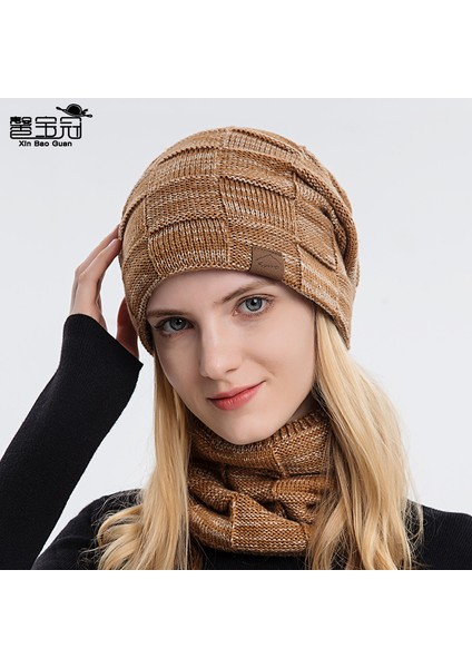 Çift Örme Yün Şapka Eşarp Iki Parçalı Kış Sıcak Önlük Yün Şapka Seti (Yurt Dışından) modelleri