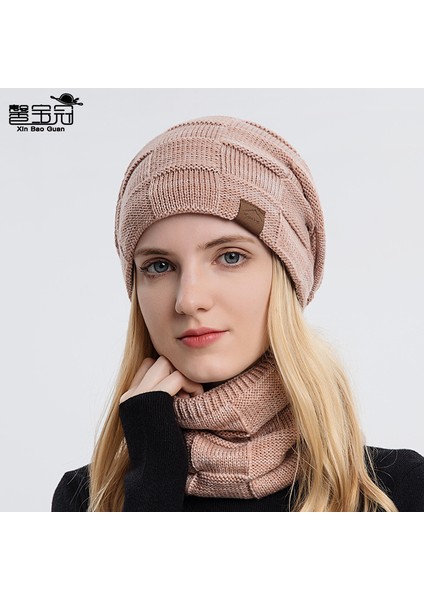 Çift Örme Yün Şapka Eşarp Iki Parçalı Kış Sıcak Önlük Yün Şapka Seti (Yurt Dışından) fırsatları