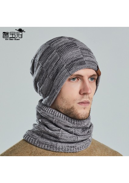 Çift Örme Yün Şapka Eşarp Iki Parçalı Kış Sıcak Önlük Yün Şapka Seti (Yurt Dışından) indirimleri