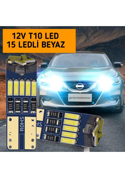 10 Adet T10 LED Ampul Park LED Plaka LED Tavan LED 15 Ledli 12V 5W Beyaz modelleri