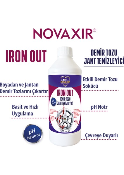 Novaxır Iron Out Demir Tozu Jant Temizleyici 5 Litre + 500 ML Konsantre Ph Nötr NVIR5L