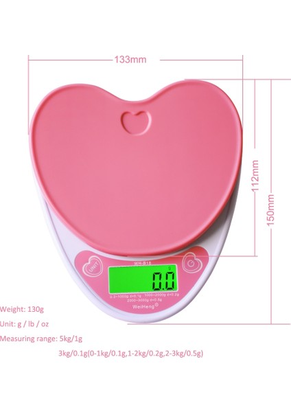 5kg/1g Yüksek Hassasiyetli Mutfak Terazisi LCD Dijital Tartı - Pembe (Yurt Dışından)