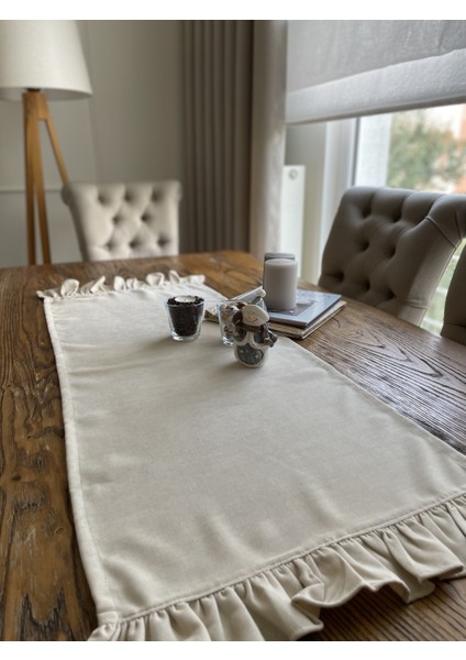 Kadife Dokulu Fırfırlı Vintage Runner Açık Bej fırsatları