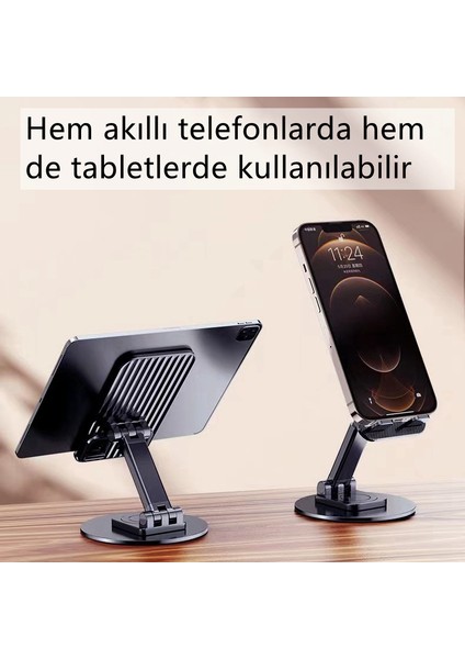 Tam Metal Döndürülebilir Ölçeklenebilir Katlanabilir Cep Telefonu Tutucu