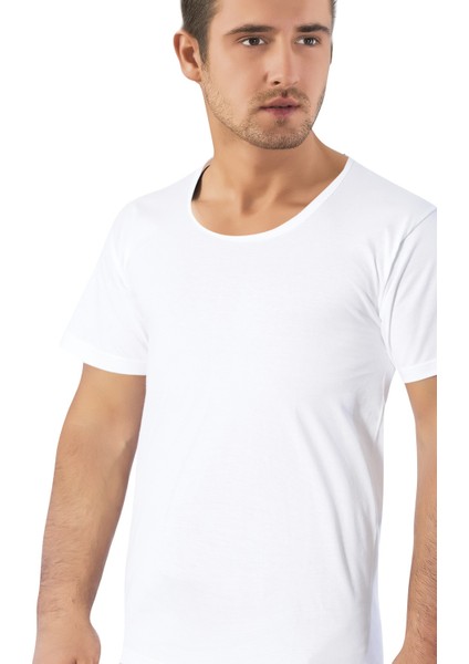 Pamuklu, 3'lü Paket, Süprem Dokuma, Bisiklet Yaka, Kısa Kollu Battal & Büyük Beden Erkek Fanila 025