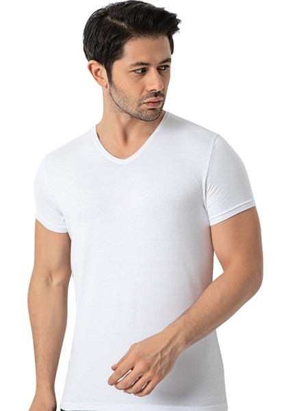 3'lü Ekonomik Paket, Bambu Kumaş, V Yakalı Likralı Erkek T-Shirt & Fanila