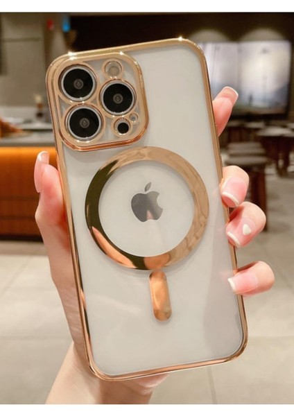 Iphone 14 Pro Max Tam Uyumlu Köşeleri Renkli Şeffaf Kamera Korumalı Magsafe Luxury Kılıf