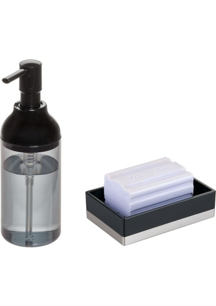 Sıvı Sabunluk ve Sabunluk 2'li Banyo Seti Siyah Model