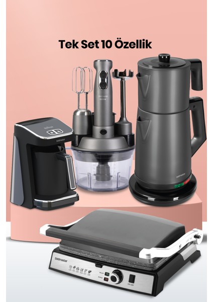 Platinium Elektrikli Mutfak Çeyiz Seti Antrasit Renk 24 Parça Geniş Aileler İçin