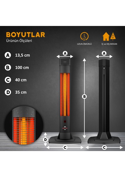 Solaris 2000 W Karbon Elektrikli Isıtıcı –gösterge - Uzaktan Kumandalı