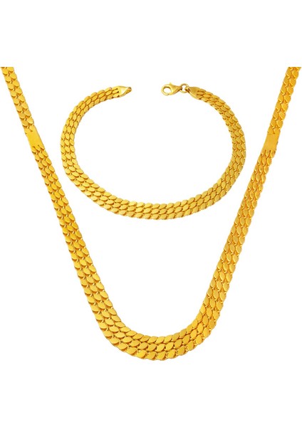 Bileklik & Kolye Zincir Örgü Altın Takı Seti