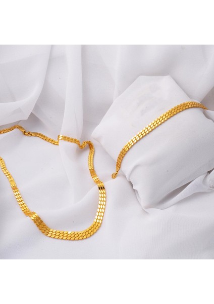 Bileklik & Kolye Zincir Örgü Altın Takı Seti modelleri