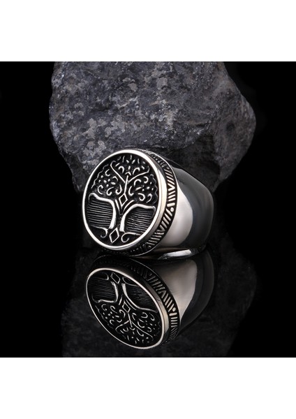 925 Ayar Gümüş Hayat Ağacı Işlemeli Oval Gümüş Yüzük