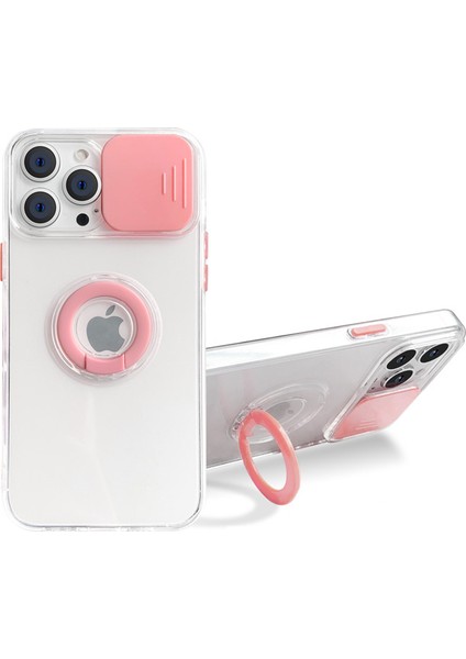 Ally iPhone 12 Pro Max Kılıf Sürgülü Kamera Lens Korumalı Yüzük Standlı Silikon Kılıf