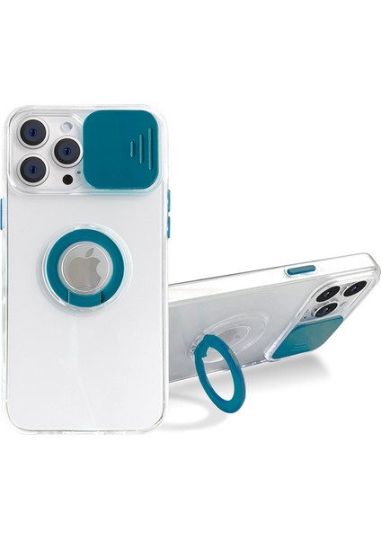 Ally iPhone 12 Pro Max Kılıf Sürgülü Kamera Lens Korumalı Yüzük Standlı Silikon Kılıf