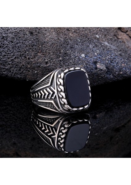 925 Ayar Gümüş Onıx Taşlı Örgü Model Yüzük