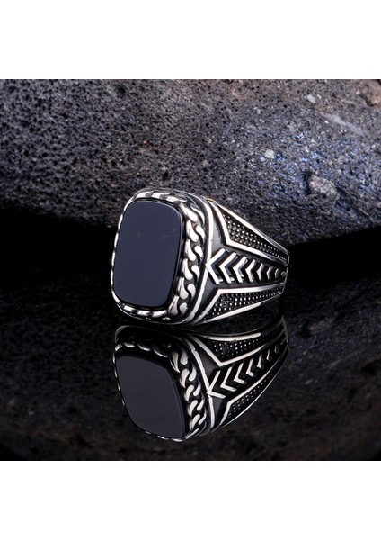 925 Ayar Gümüş Onıx Taşlı Örgü Model Yüzük fiyatları