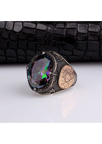 925 Ayar Gümüş Mistik Topaz Taşlı Mührü Süleyman Model Yüzük fiyatları