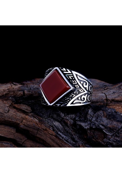 925 Ayar Gümüş Akik Taşlı Kare Model Yüzük modelleri