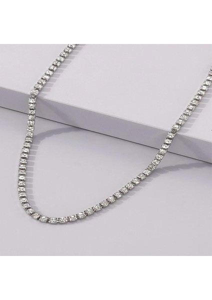 Kadın Gümüş Renk Taşlı Choker Su Yolu Kolye