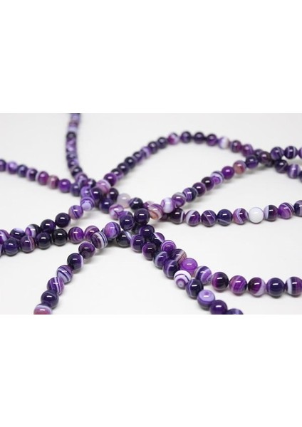 Akik Taşı Mor Yarım Dizi 8mm (7777) (18CM Uzunluğundadır)