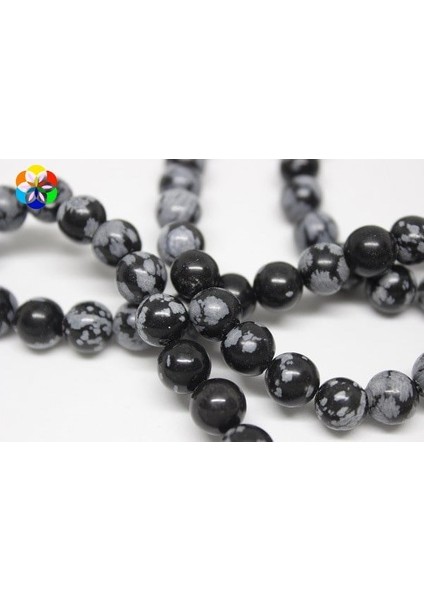 Kar Tanesi Obsidyen Taşı Yarım Dizi 8mm (18CM Uzunluğundadır)