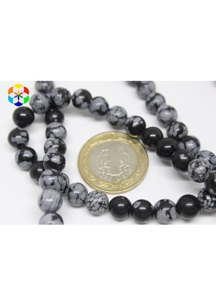 Kar Tanesi Obsidyen Taşı Yarım Dizi 8mm (18CM Uzunluğundadır) modelleri