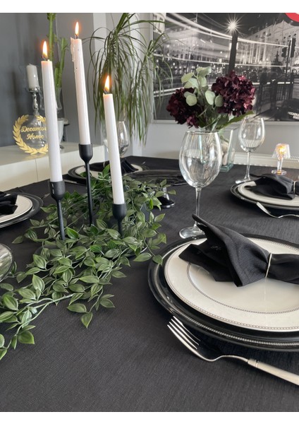 Keten Dokulu Dertsiz Siyah Masa Örtüsü fiyatları