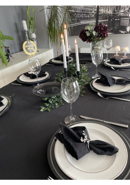 Keten Dokulu Dertsiz Siyah Masa Örtüsü modelleri