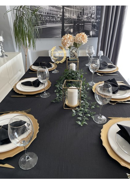 Keten Dokulu Dertsiz Siyah Masa Örtüsü fırsatları