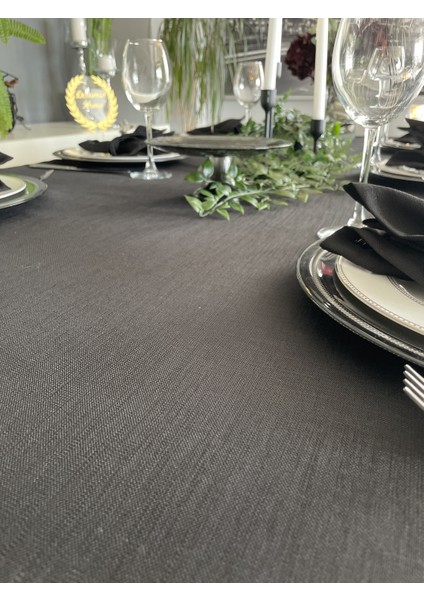 Keten Dokulu Dertsiz Siyah Masa Örtüsü indirimleri