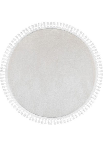 Yuvarlak Comfort Puffy Ponpon Saçaklı Peluş Halı Ekru modelleri