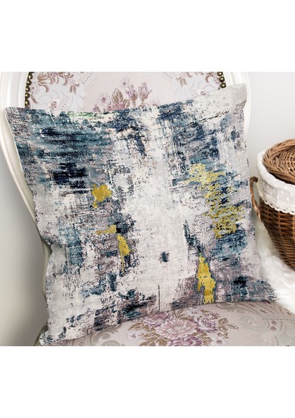 Gri - Sarı Zeminde Modern Sanat Motifli Boya Desenli Dijital Baskılı Yastık Kırlent Kılıfı fiyatları