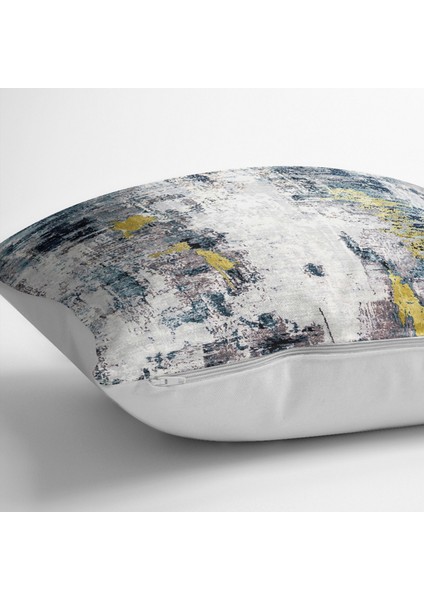 Gri - Sarı Zeminde Modern Sanat Motifli Boya Desenli Dijital Baskılı Yastık Kırlent Kılıfı fırsatları