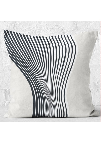 Gri - Ekru Zeminde Modern Sanat Motifli Klasik Desenli Dijital Baskılı Yastık Kırlent Kılıfı modelleri