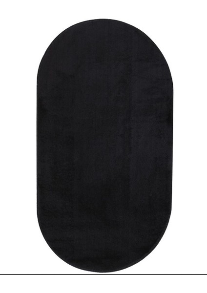 Oval Comfort Puffy Ponpon Saçaksız Peluş Halı Siyah fiyatları