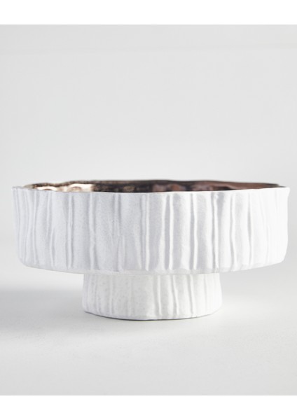 Bronz Sırlı Beyaz Seramik Dekoratif Kase