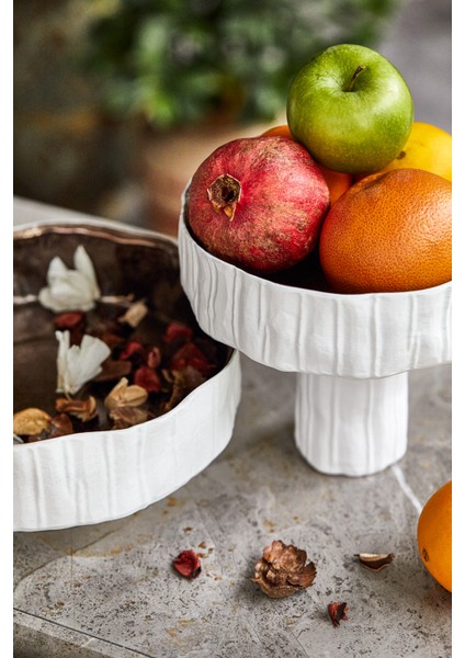 Bronz Sırlı Beyaz Seramik Dekoratif Kase