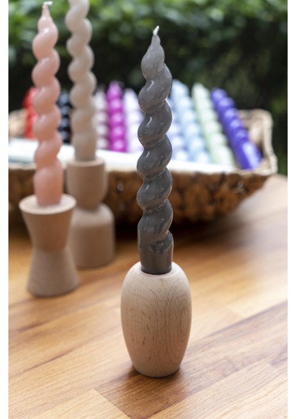 Spiral Gri Şamdan Mum