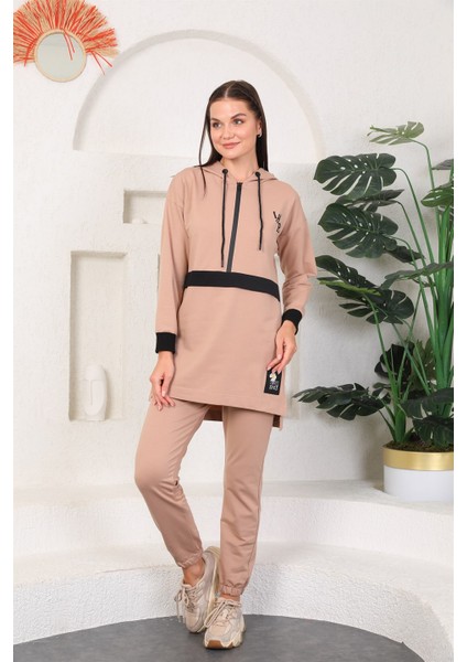 Vizon Renk Kadın Kapüşonlu Sweatshirt - Jogger Spor Takım fiyatları