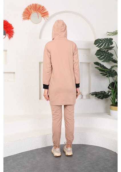 Vizon Renk Kadın Kapüşonlu Sweatshirt - Jogger Spor Takım fırsatları