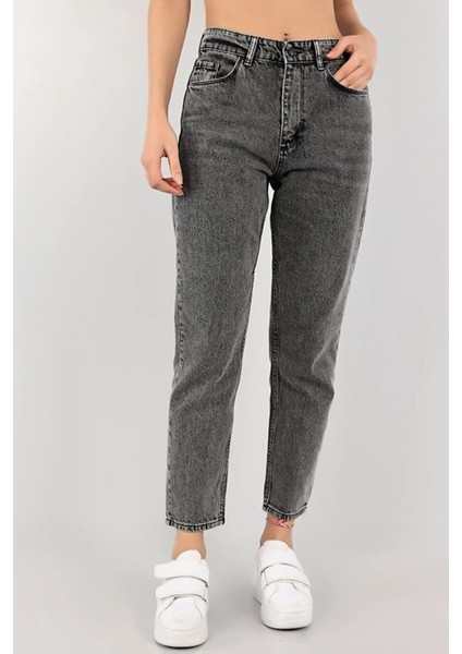 90's Füme Fit Mom Jean Likralı Kot Pantolon