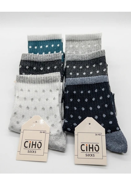 Ciho Socks 6 Çift Kadın Puan Desen Yarım Bilek Pamuklu Tenis Çorap