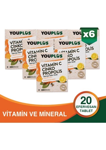 Vitamin C, Çinko & Propolis 20 Efervesan Tablet 6 Adet - Abdi İbrahim